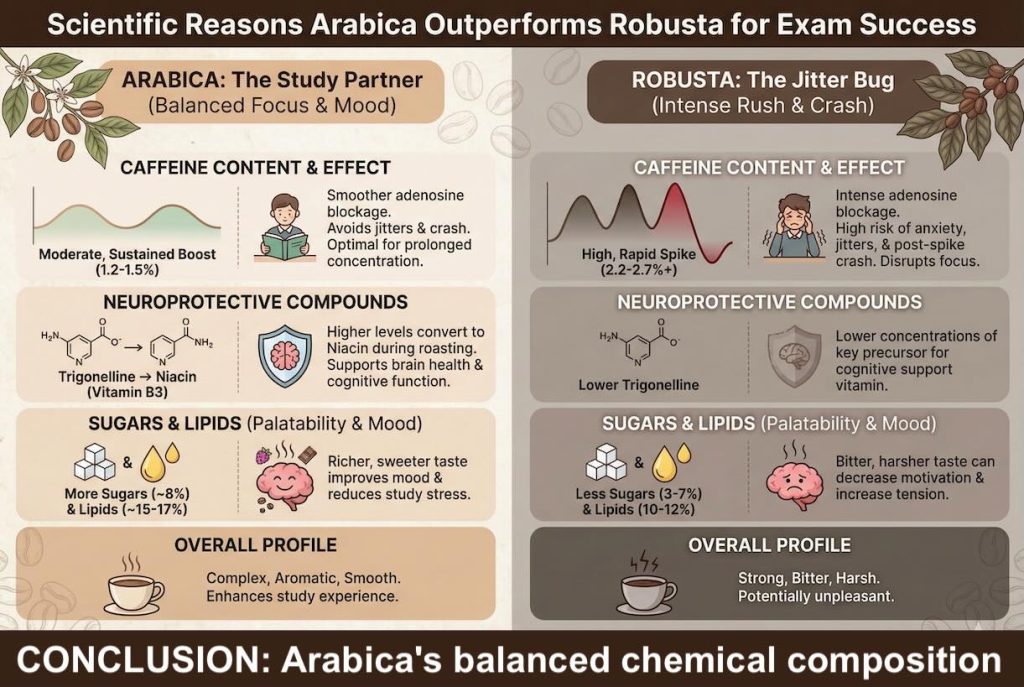 Arabica balanced chemical composition offers a smoother mode