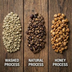 Different coffee processing methods displayed